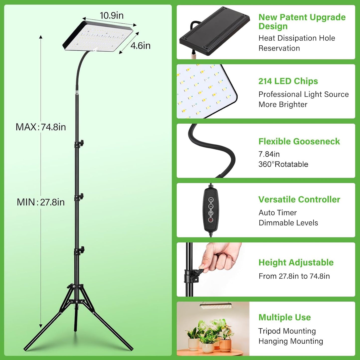 CheebaPet Tripod Grow Lamp - 214 LEDs Full Spectrum Adjustable Height 28" - 75" (Copy)
